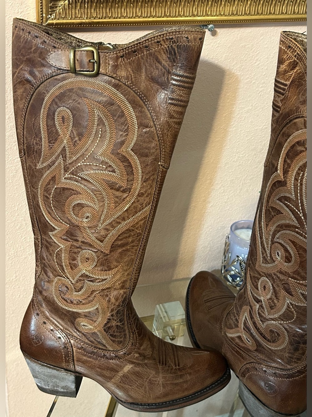 Ariat Distressed Brown Embroidered Leather Western Heeled Zipper Boots Size 7 - Picture 10 of 16
